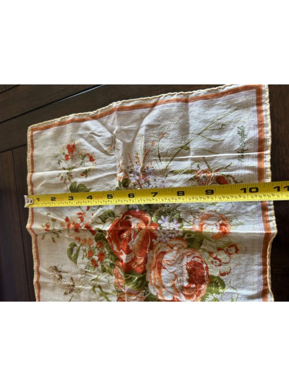 Vintage Flora Stoffels Handkerchief With Orange Roses & Bugs Print - Picture 16 of 16